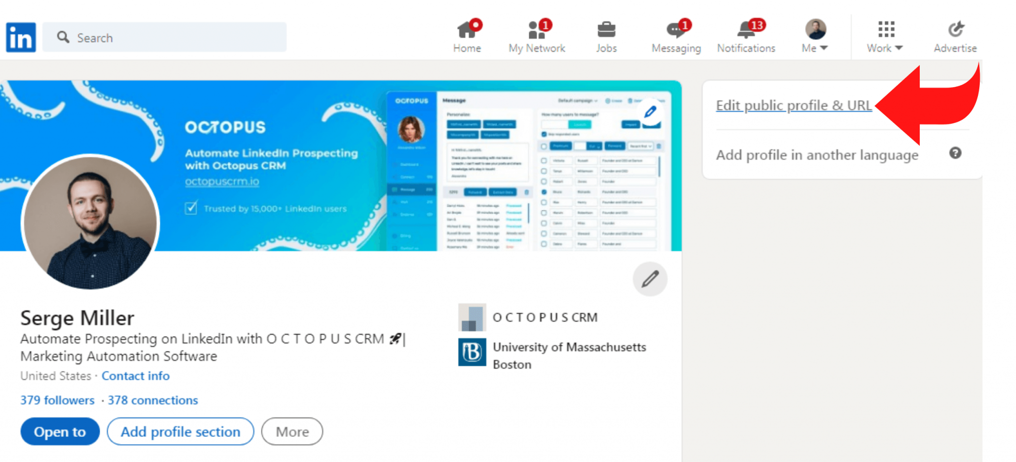Create a custom and short linkedin url octopus crm