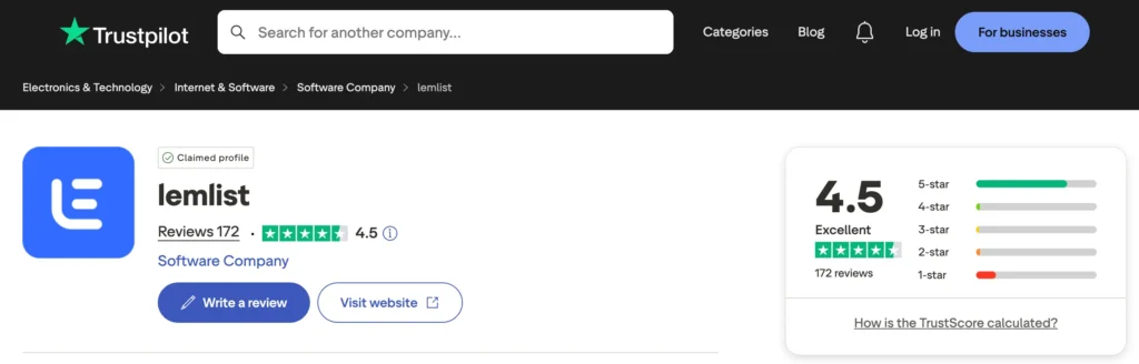 lemlist trustpilot reviews