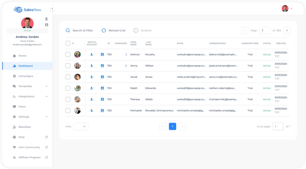 salesflow interface dashboard