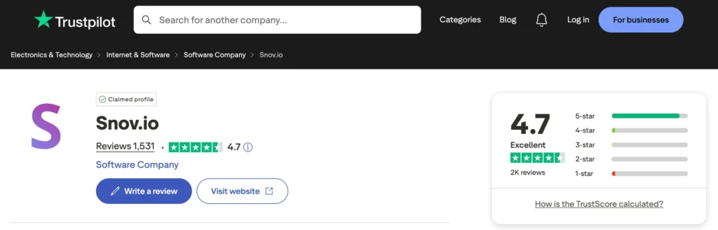 Snov.io trustpilot reviews