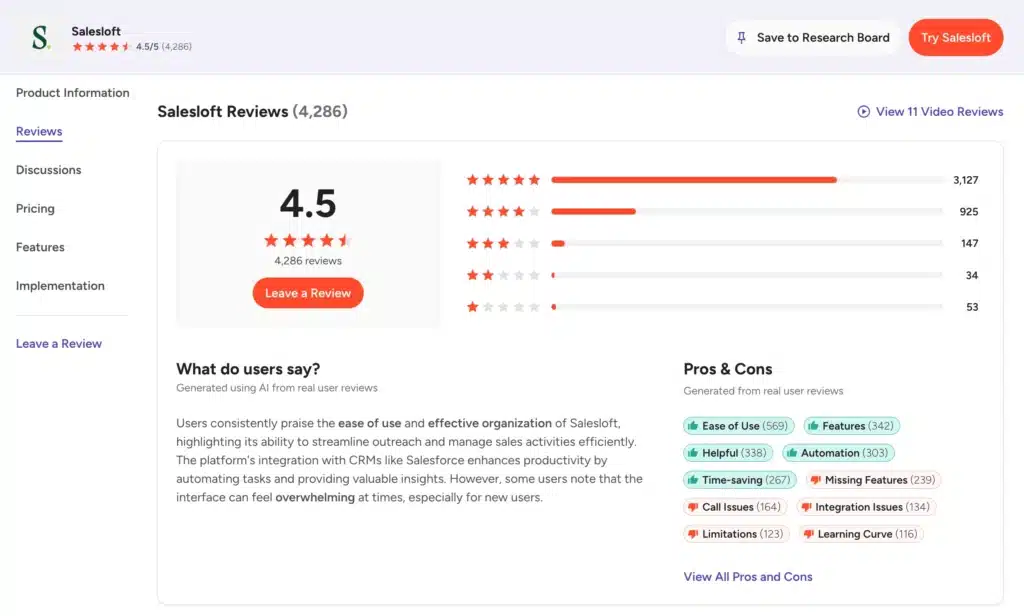 salesloft g2 reviews