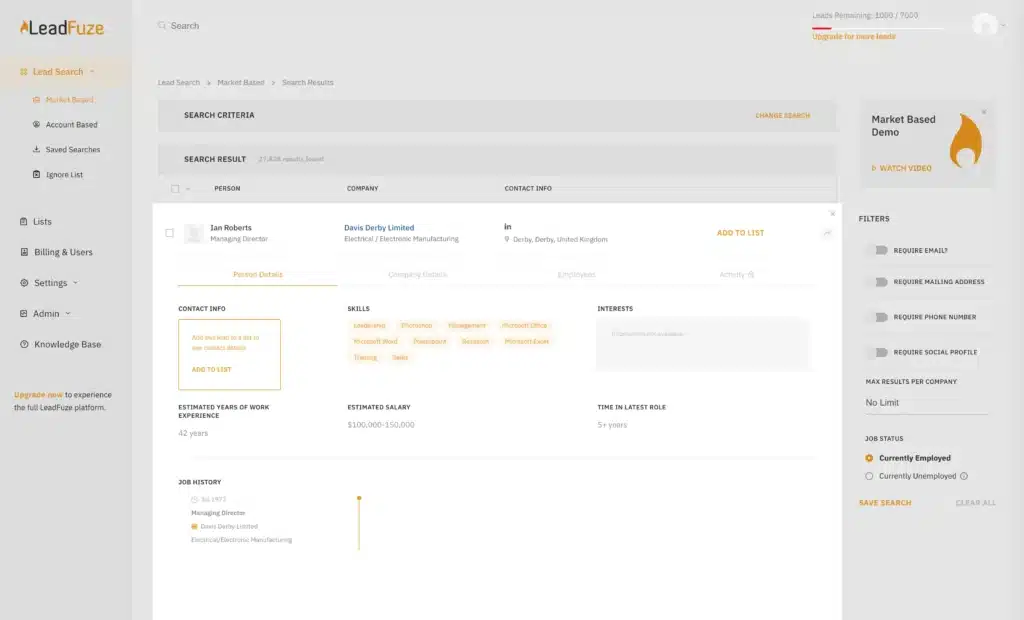 leadfuze marked based lead search