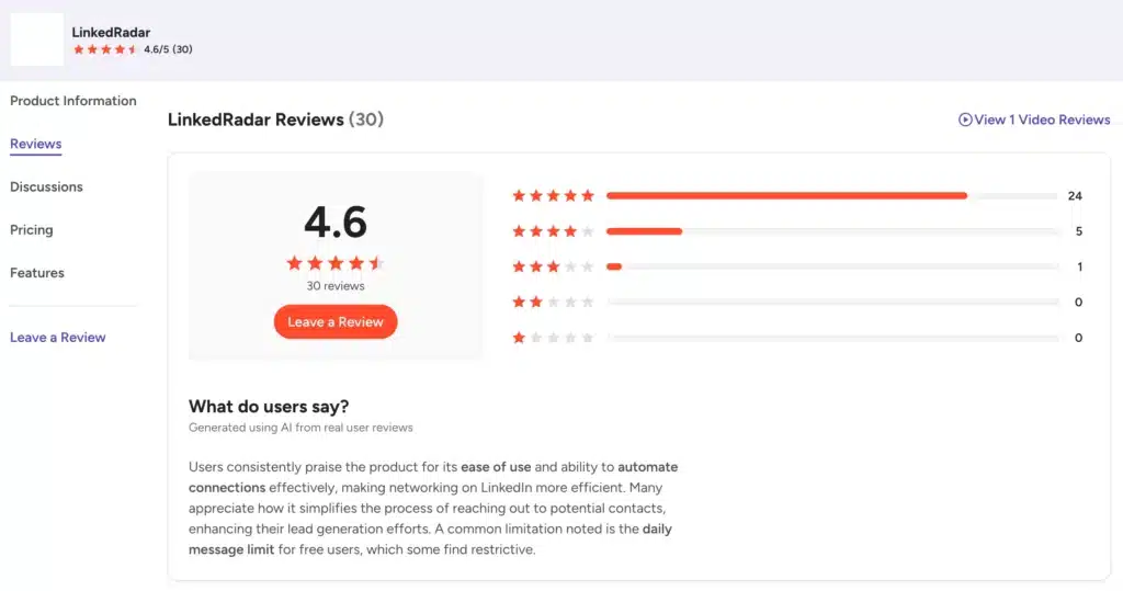 linkedradar g2 reviews