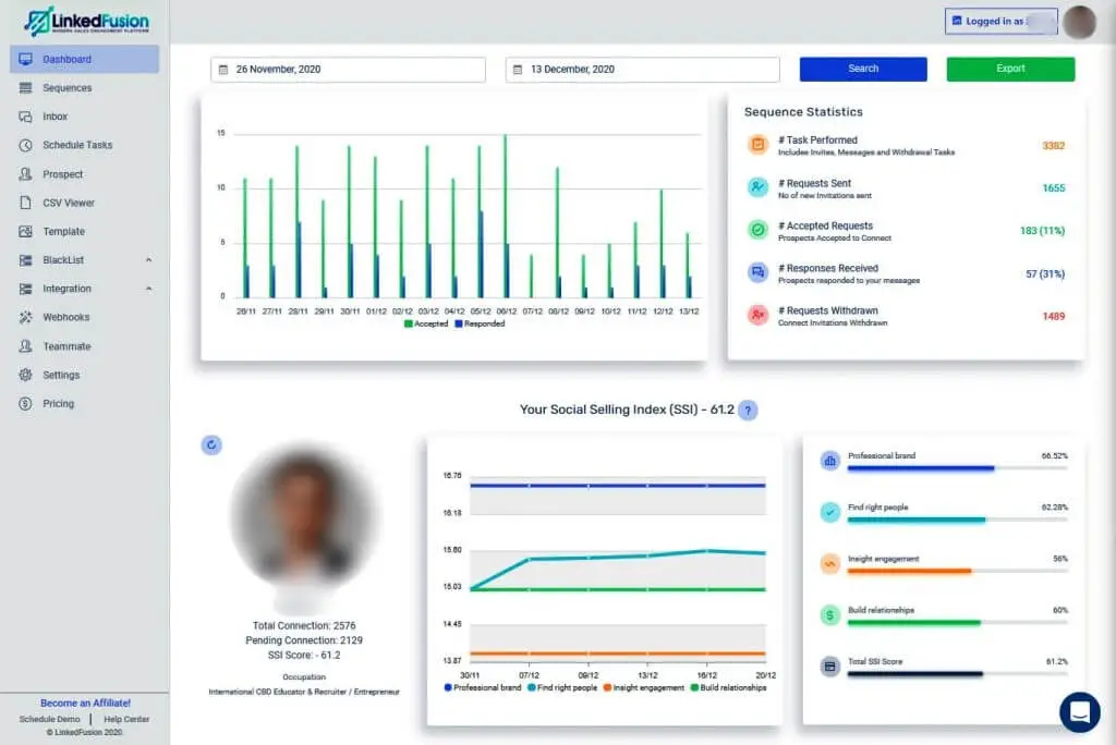 linkedfusion dashboard interface