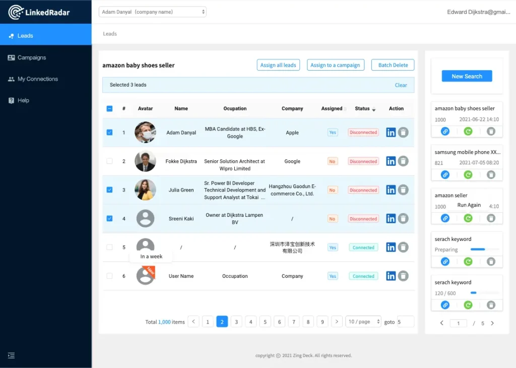 linkedradar interface